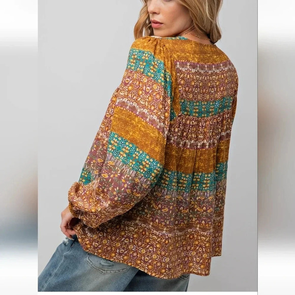 New! Easel Boho Printed Cotton Voile Top 1X - Picture 4 of 15